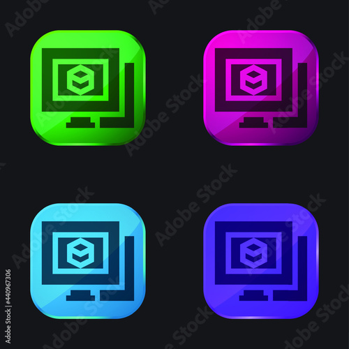 3d Modeling four color glass button icon