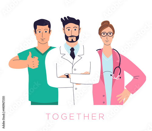 Healthcare professionals. Group doctors nurses. Medical team workers. Hospital heroes