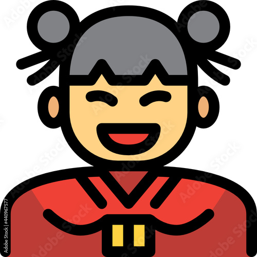 chinese girl color outline icon