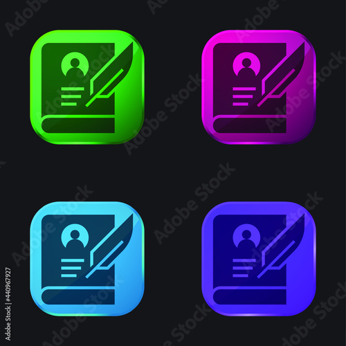 Biography four color glass button icon