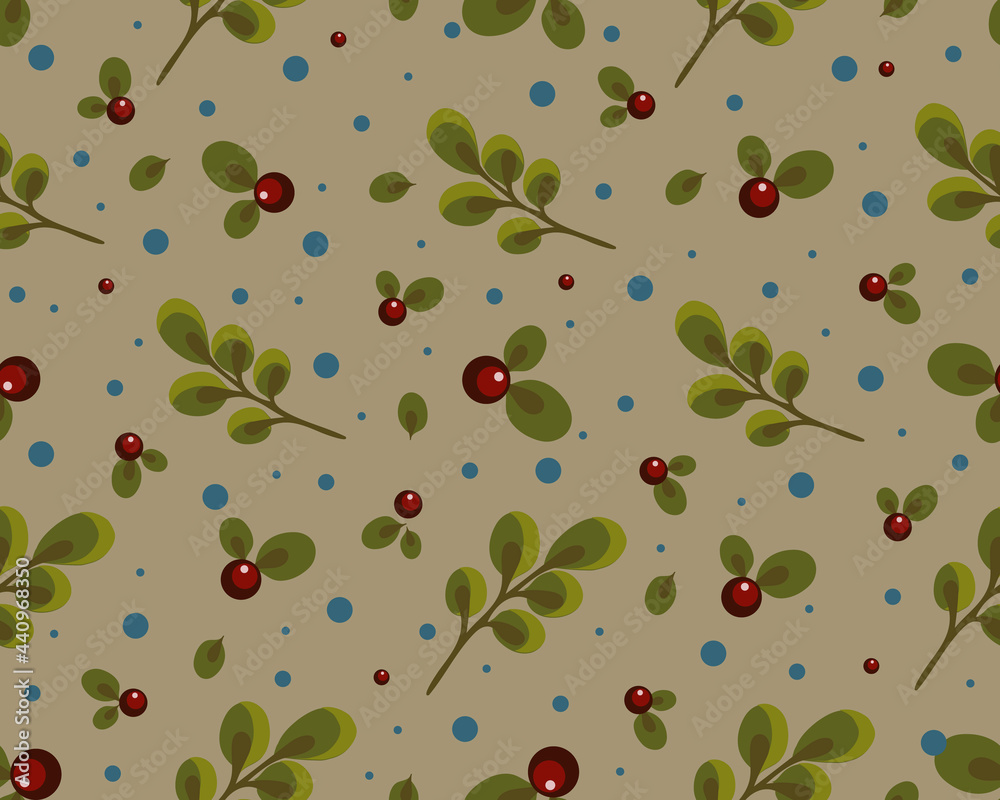 seamless pattern with red berries and leaves, branches, autumn background with botanical elements, stylized vector graphics seamless pattern with red berries and leaves, branches, autumn background with botanical elements, stylized vector graphics
