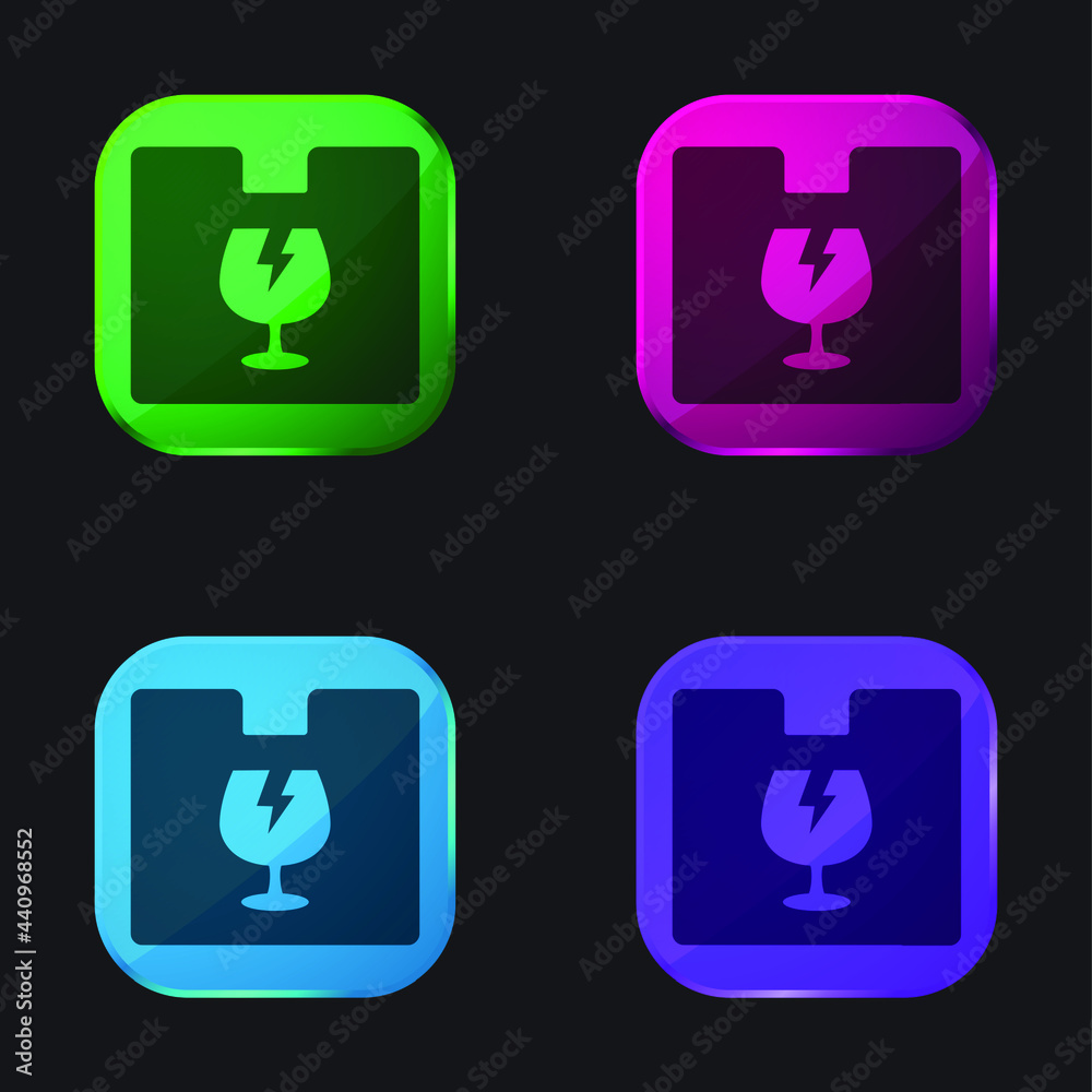 Box four color glass button icon Box four color glass button icon