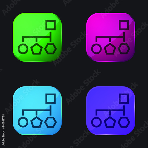 Block Scheme Of Basic Geometrical Shapes four color glass button icon