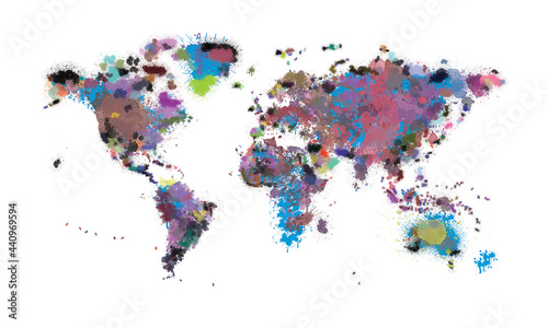 carte du monde en éclaboussure de peintures