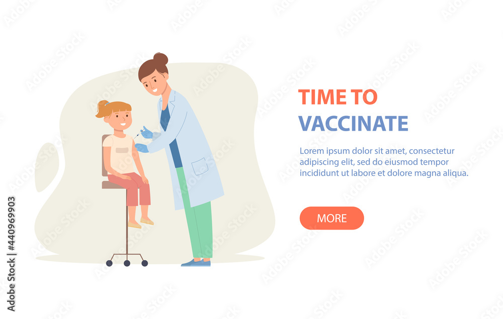 Time to vaccinate banner - doctor vaccinates the child