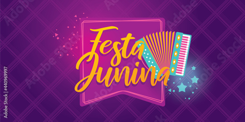 Traditional Party in Brazil. Festa de Sao Joao. Local Cultural Event. Brazilian Winter June Celebration. Typographic Vector Art. Colorful composition.