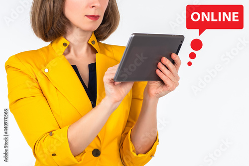 Woman uses internet. Busine...