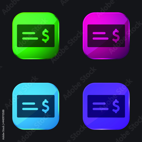 Bank Check four color glass button icon