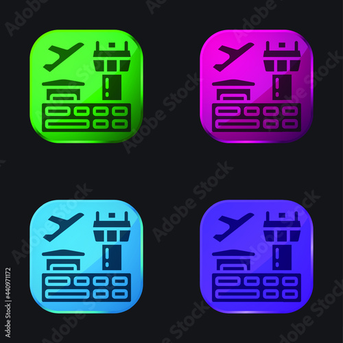Airport four color glass button icon