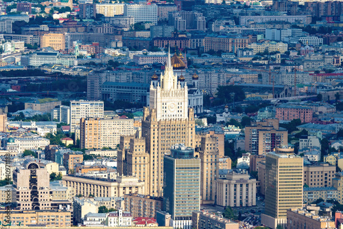 Background from Moscow buildings. Capital of Russia. Moscow from a bird s eye view. Moscow architecture top view.Panorama of capital of Russia. Background on theme of Russian Federation.