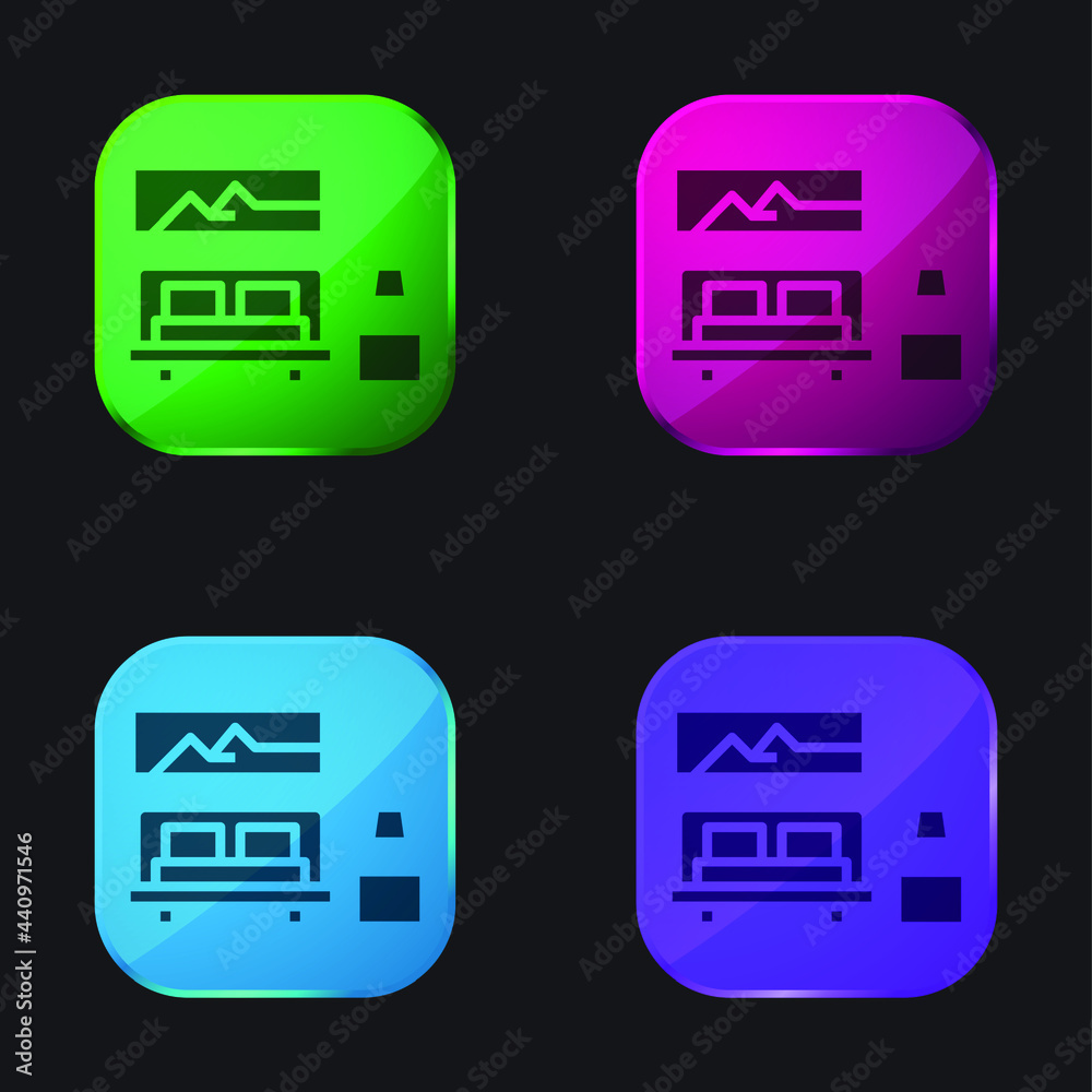 Bedroom four color glass button icon Bedroom four color glass button icon