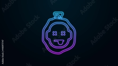 Glowing neon line Murder icon isolated on black background. Body, bleeding, corpse, bleeding icon. Dead head. Concept of crime scene. 4K Video motion graphic animation