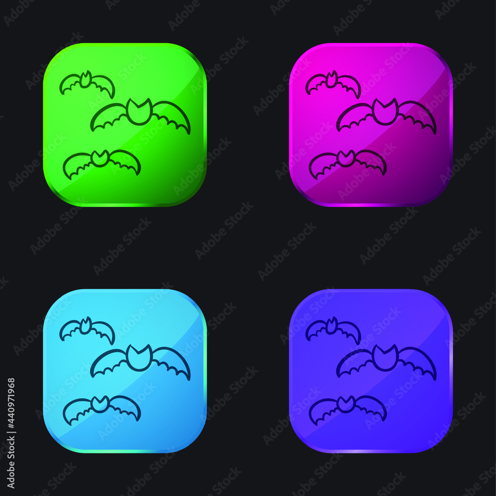 Bats Group Outline four color glass button icon Bats Group Outline four color glass button icon