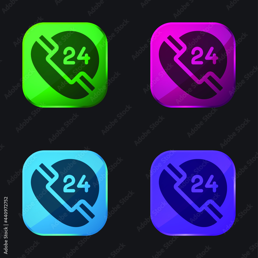 24 Hours four color glass button icon