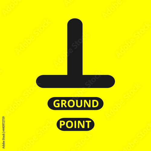 Ground icon, sign. Electrical symbol isolated on yellow background. ESD, EPA. Common ground point. Electrostatic protected area. Vector Illustration. EPS10.