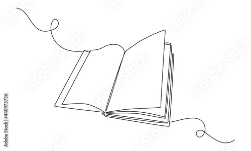 Continuous one line drawing Opened book. Education study and knowledge library concept. Vector illustration