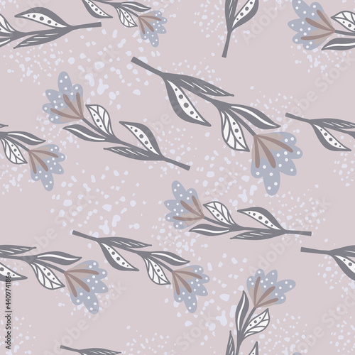 Decorative seamless nature pattern with random contoured grey flowers shapes. Background with splashes.