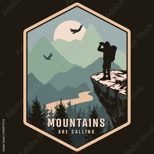 Hiking vintage colorful emblem