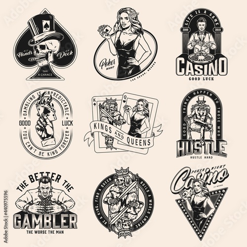 Casino and gambling vintage badges