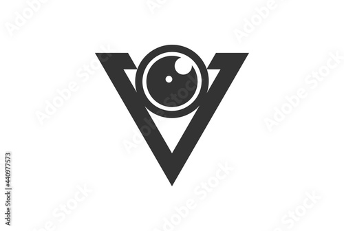 Triangle Initial Letter V with Eye Camera Lens for Vision Logo Design Vector