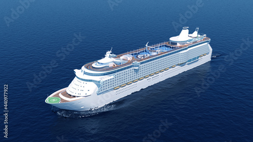 Foto Luxury white cruise ship sailing across a beautiful blue ocean under clear sunny