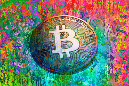 colorful bitcoin with brigh...