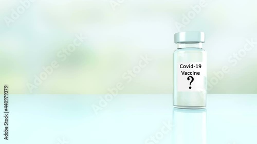 Le flacon d'injection sur la table contient un vaccin Covid-19. Les personnes qui marchent peuvent être des chercheurs ou des patients. Le point d'interrogation symbolise le choix du vaccin. 