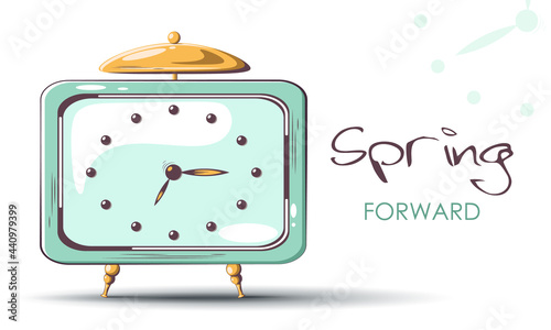 Daylight Saving Time begins concept. Time management. Planning. Clock, hourglass, alarm clock, calendar and stopwatch.