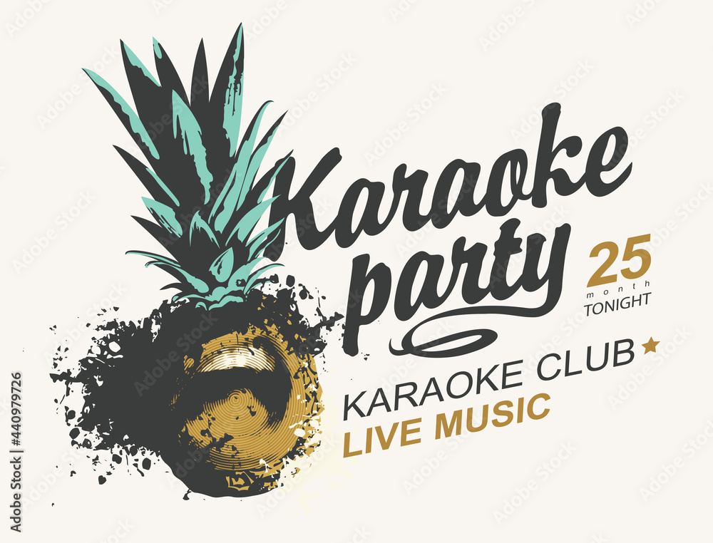 Φωτογραφία Music poster for karaoke party with singing pineapple and calligraphic inscription on a light background