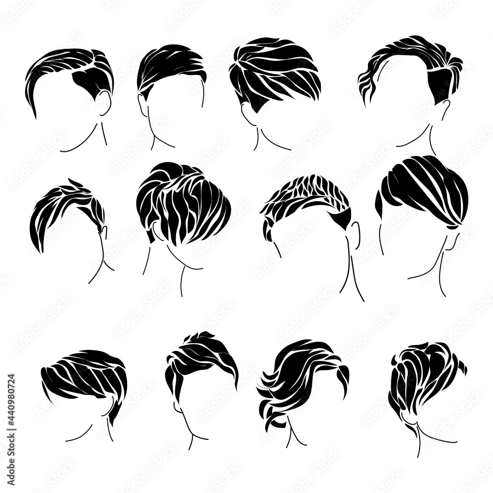 Female pixie haircut set of silhouettes, hairstyle for short hair of  various types Stock Vector | Adobe Stock