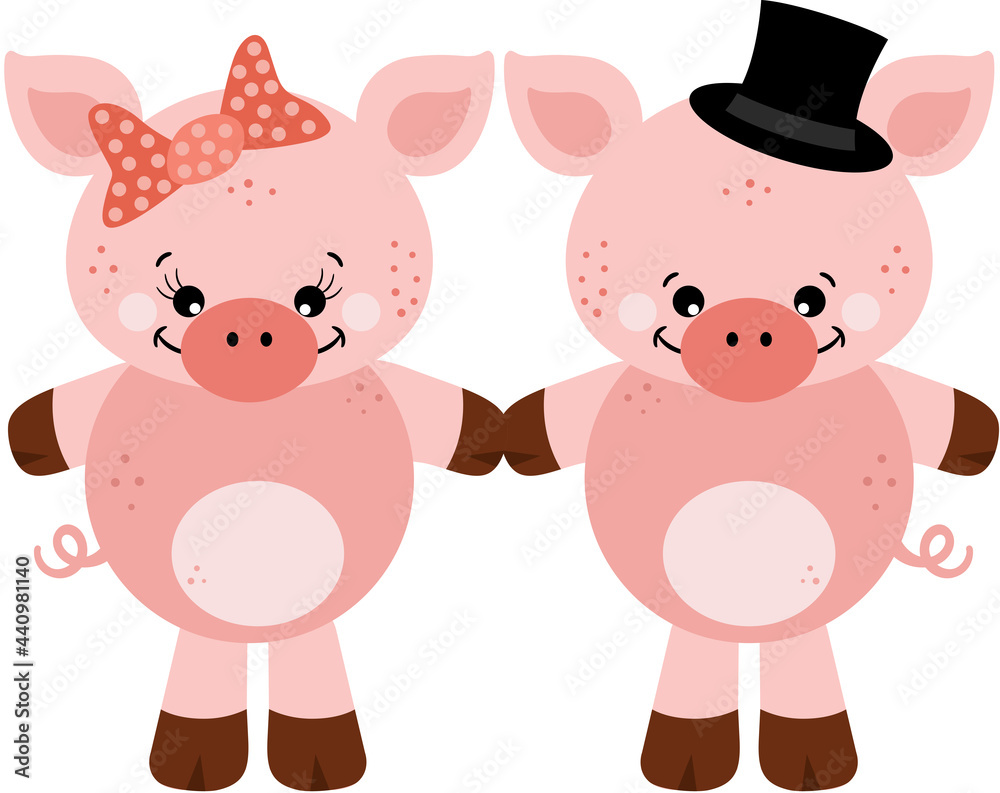 Cute couple of pink pigs