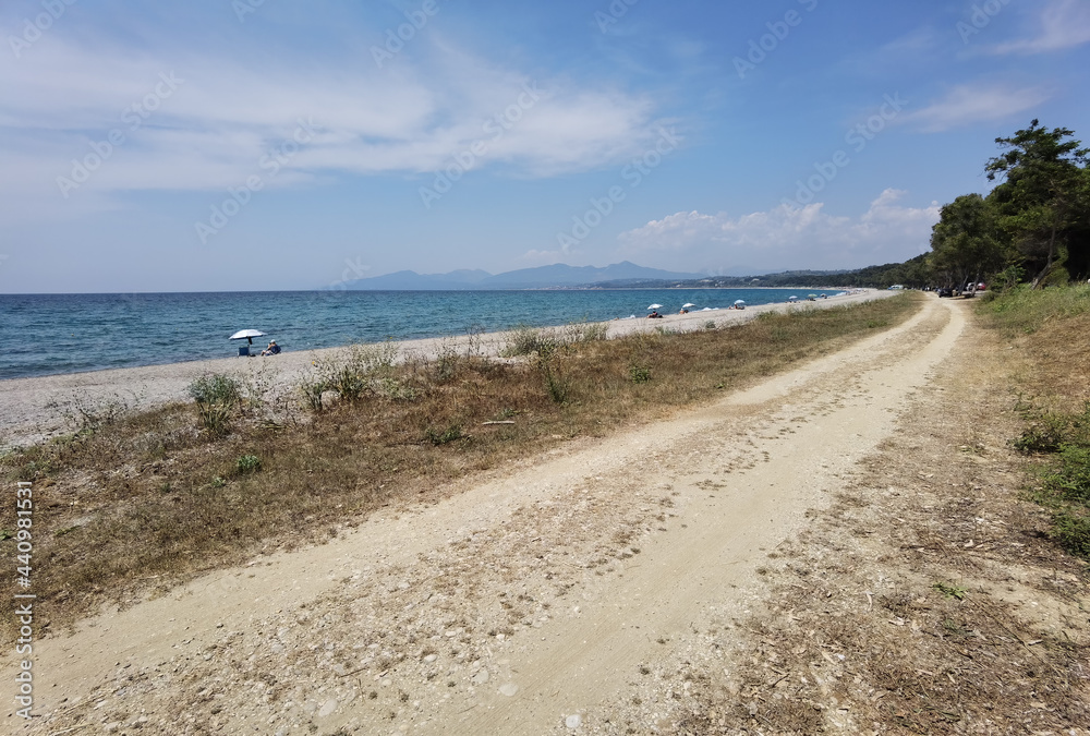 mitikas beach tourist resort sea trees summer in preveza perfecture greece