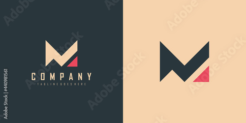 Abstract Initial Letter V and M Linked Logo. Blue and Red Geometric Shape Cutout Style isolated on Double Background. Usable for Business and Branding Logos. Flat Vector Logo Design Template Element. photo