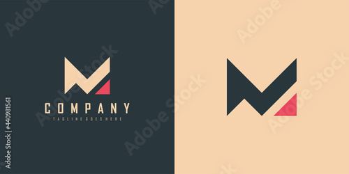 Abstract Initial Letter V and M Linked Logo. Blue and Red Geometric Shape Cutout Style isolated on Double Background. Usable for Business and Branding Logos. Flat Vector Logo Design Template Element.