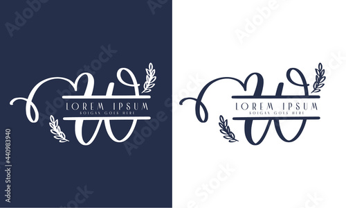 Simple luxury design concept floral leaves with letter W logo design template