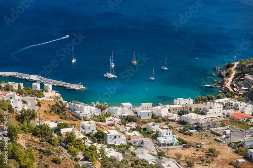 View of Panteli overlooking the bay of the same name on the east coast of the Greek island of Leros in the Dodecanese photo
