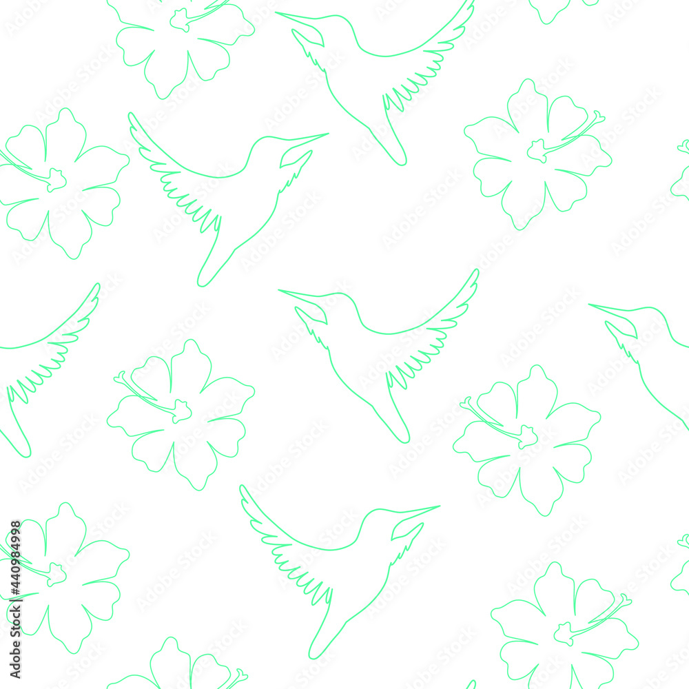 vector pattern with hummingbirds and flowers. flat image of a flower pattern. flying hummingbird vector pattern with hummingbirds and flowers. flat image of a flower pattern. flying hummingbird