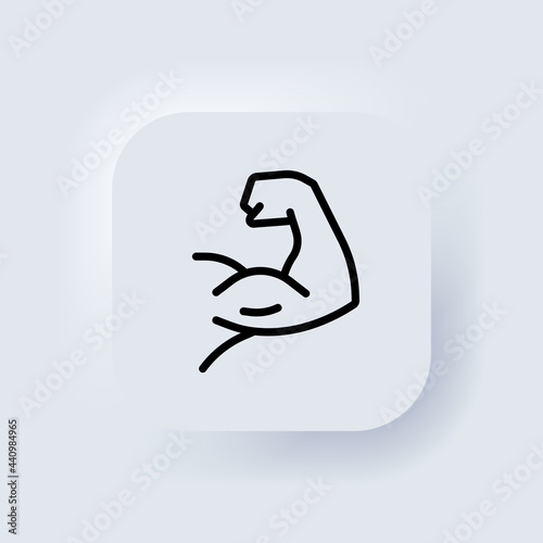 Biceps icon. Strong arm. Muscular bodybuilder pose. Elements for mobile concepts and web apps. Neumorphic UI UX white user interface web button. Neumorphism. Vector EPS 10