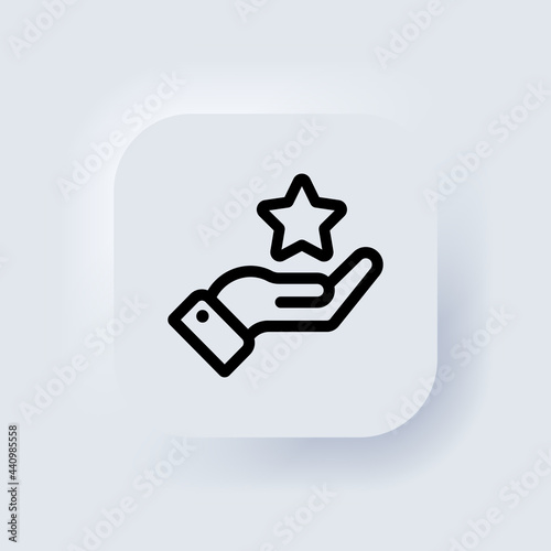 Hand holding a star button. Rating star. Elements for mobile concepts and web apps. Neumorphic UI UX white user interface web button. Neumorphism. Vector EPS 10 photo