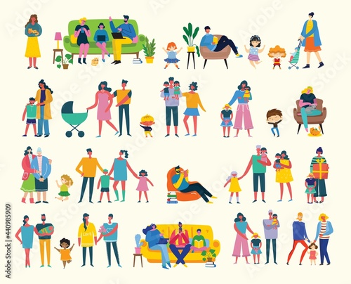 I love my family. Cute vector illustration with mother, father, daughter.