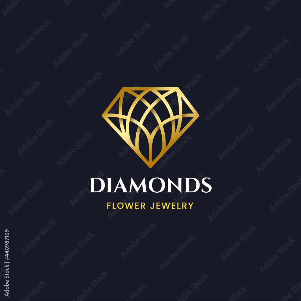 luxury gold diamond with floral pattern logo design luxury gold diamond with floral pattern logo design