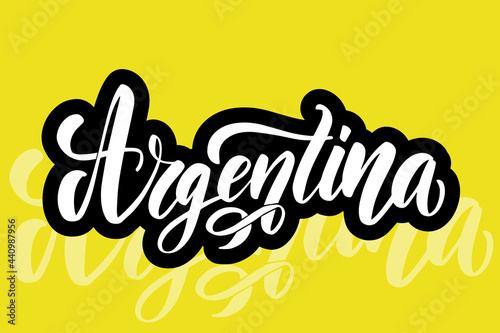 Country name for Argentina. Name country word text card, banner script.