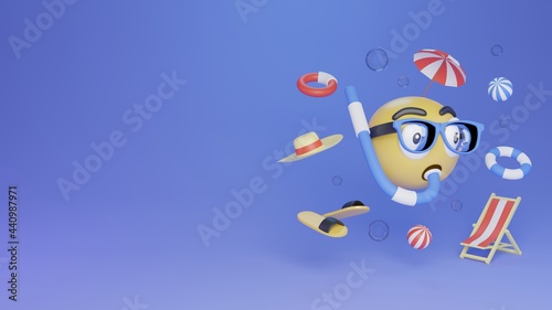 Summer themed 3d rendering on the beach and travel