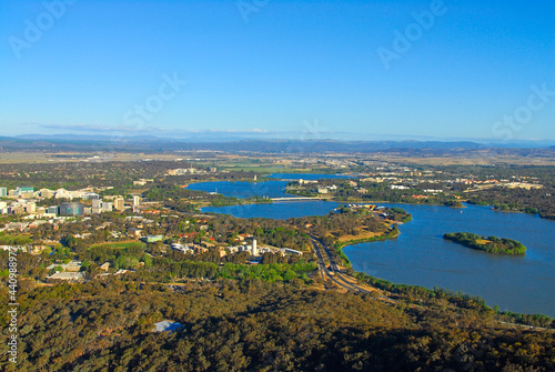 A beautiful view of the capital city of Canberra, Australia in the afternoon sun from Black Mountain.
