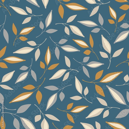 Seamless vector pattern with ochre floral elements on a dark background. For textile, packaging, any backgrounds.