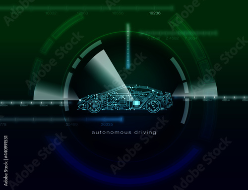 driverless car illustration - a circuit board radar scan