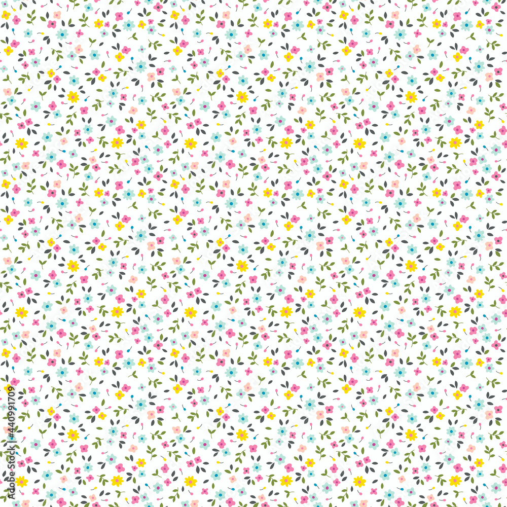 Cute floral pattern. Seamless vector pattern. Gentle template for fashion prints. Small colorful  flowers for print. White background. Stock vector.