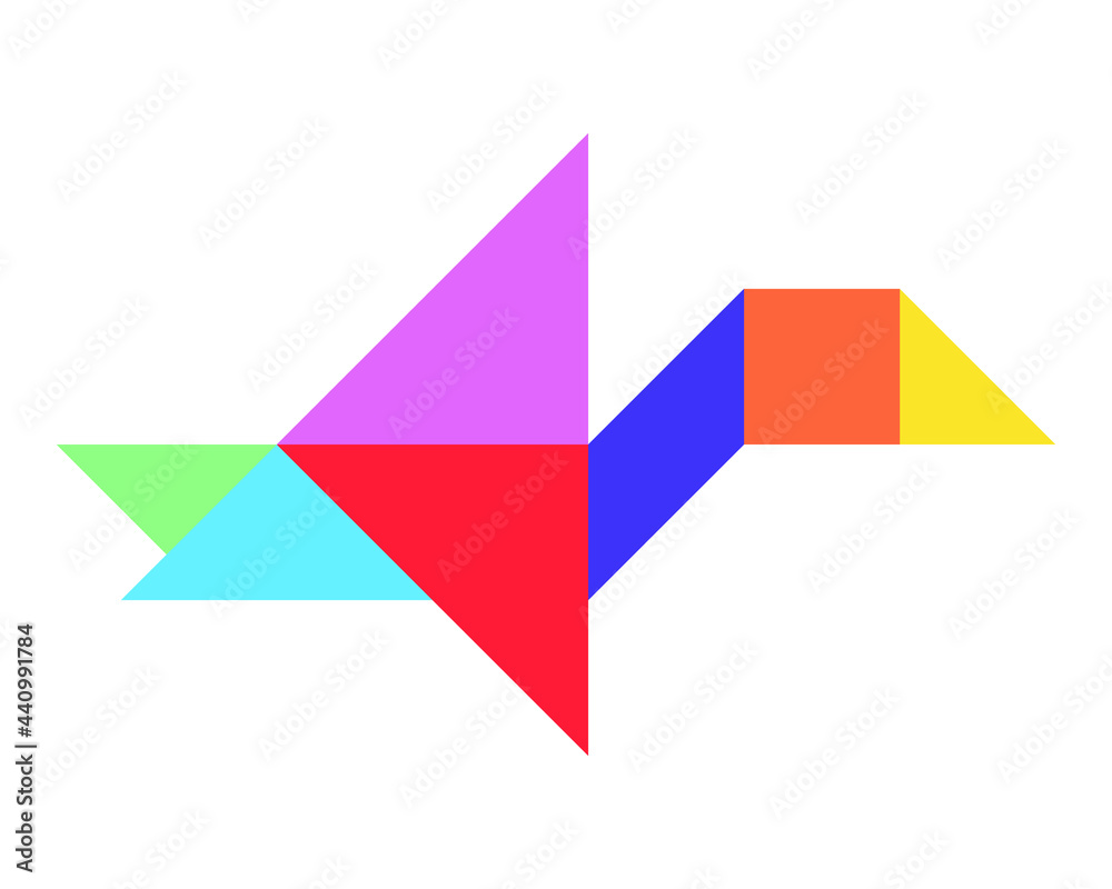 Color tangram puzzle in flying bird shape on white background Color tangram puzzle in flying bird shape on white background