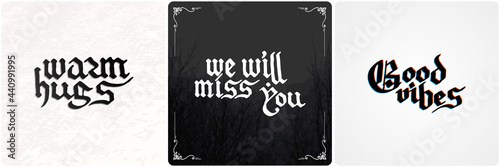 Vintage lettering collection. Gothic blackletter text. Vector clligraphic illustration set