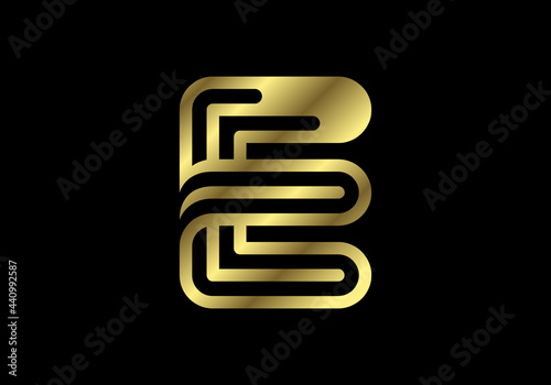 Golden capital letter E. Graphic alphabet symbol for logo, Poster, Invitation. vector illustration